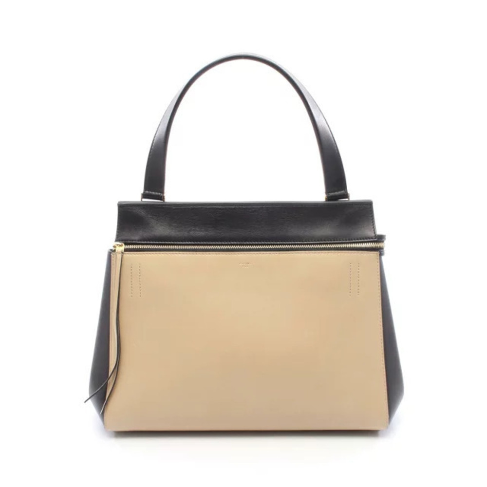 Celine Bag Handbag Leather Black Beige Cream